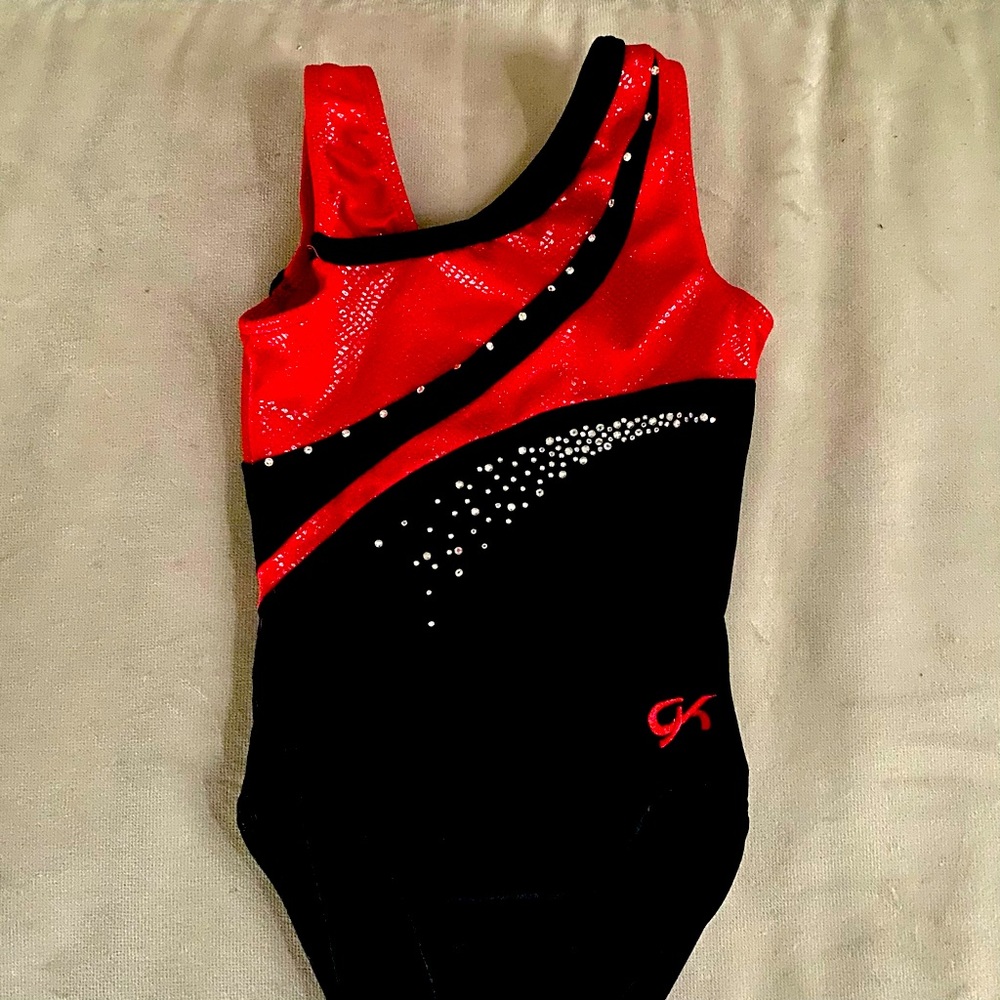 Beautiful GK red black velvet crystal gymnastic leotard